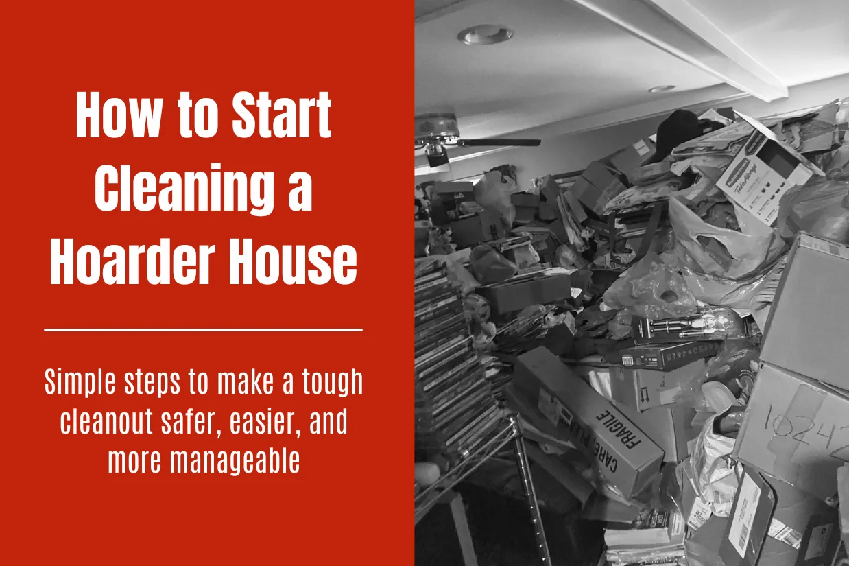 Blog title and image showing a severe hoarder house